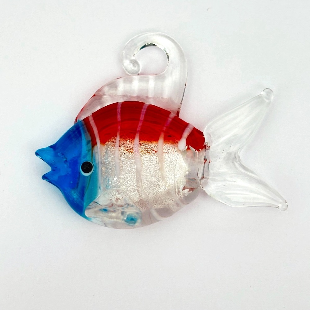 As Low As $2 Red & Aqua Blue Handmade SilverLined Lampwork Glass Fish Pendant